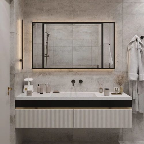 Lysspeil PLATE rektangel mramme og LED